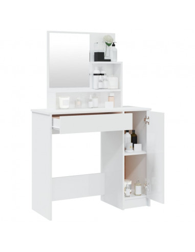 Toeletta con Specchio Bianco Lucido 86,5x35x136 cm