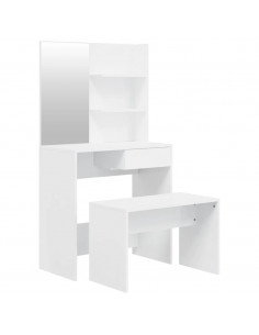 Set Tavolo da Toeletta Bianco Lucido 74,5x40x141 cm 2