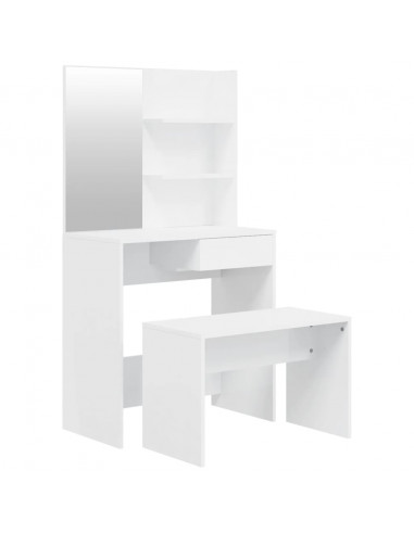Set Tavolo da Toeletta Bianco Lucido 74,5x40x141 cm