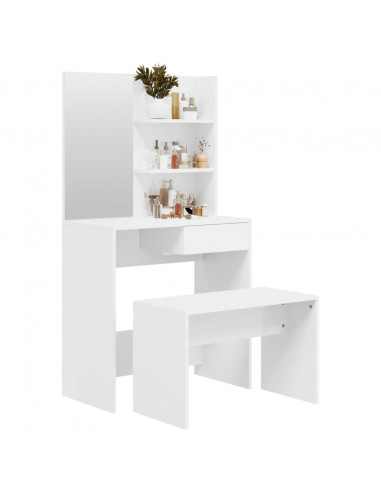 Set Tavolo da Toeletta Bianco Lucido 74,5x40x141 cm