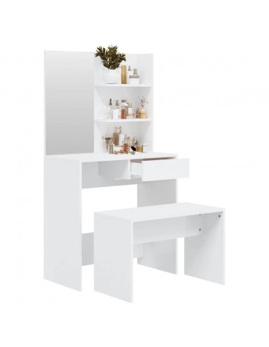 Set Tavolo da Toeletta Bianco Lucido 74,5x40x141 cm