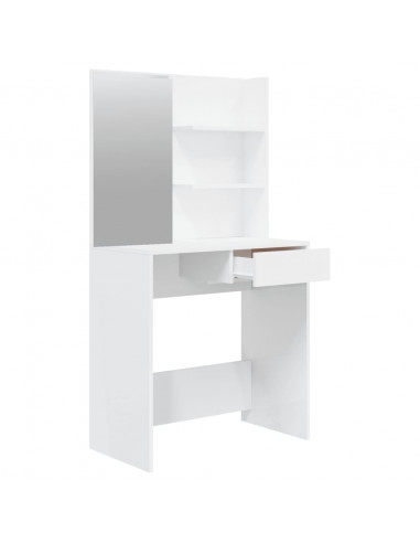 Set Tavolo da Toeletta Bianco Lucido 74,5x40x141 cm