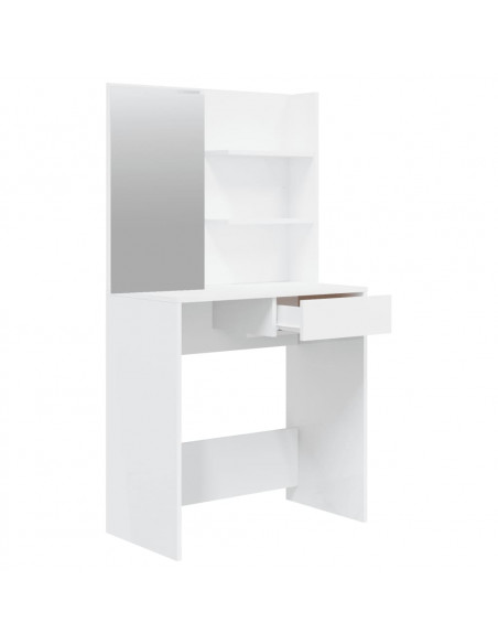 Set Tavolo da Toeletta Bianco Lucido 74,5x40x141 cm
