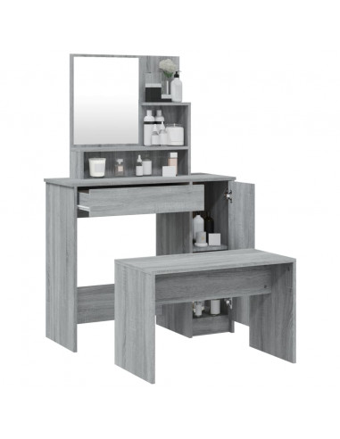 Set Tavolo da Toeletta Grigio Sonoma 86,5x35x136 cm