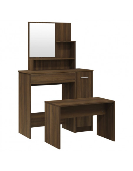 Set Tavolo da Toeletta Rovere Marrone 86,5x35x136 cm