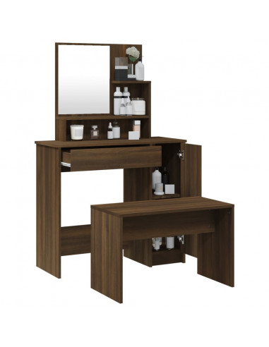Set Tavolo da Toeletta Rovere Marrone 86,5x35x136 cm