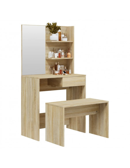 Set Tavolo da Toeletta Rovere Sonoma 74,5x40x141 cm