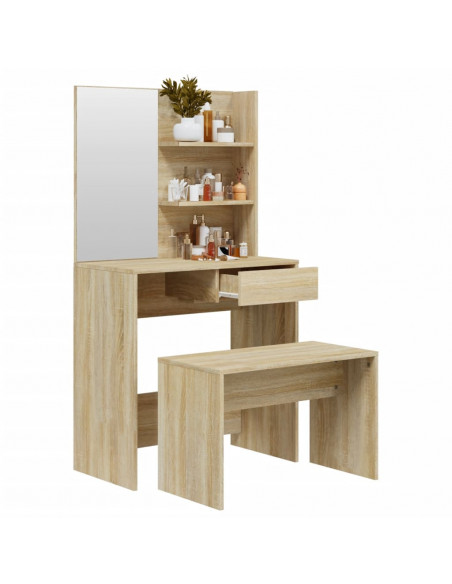 Set Tavolo da Toeletta Rovere Sonoma 74,5x40x141 cm