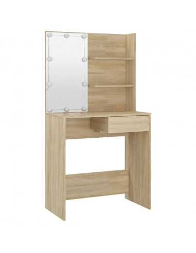 Set Tavolo da Toeletta con LED Rovere Sonoma Legno Multistrato