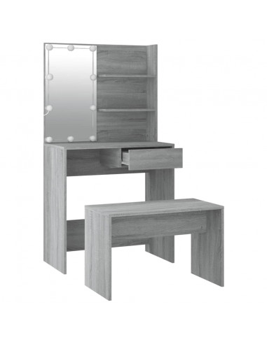 Set Tavolo da Toeletta con LED Grigio Sonoma Legno Multistrato