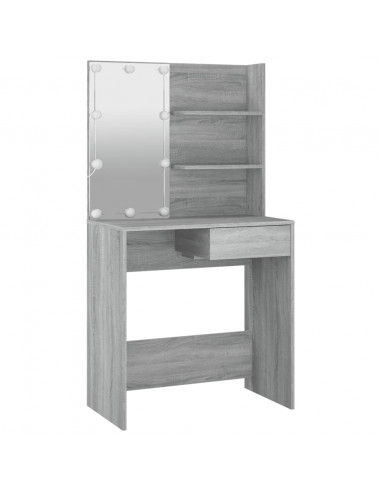 Set Tavolo da Toeletta con LED Grigio Sonoma Legno Multistrato