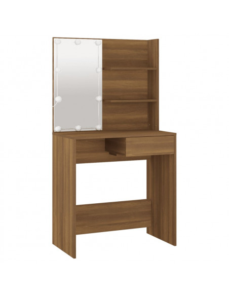 Set Tavolo da Toeletta con LED Rovere Marrone Legno Multistrato