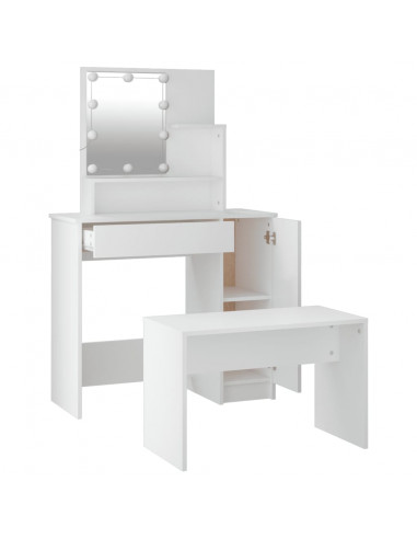 Set Tavolo da Toeletta Bianco con LED in Legno Multistrato