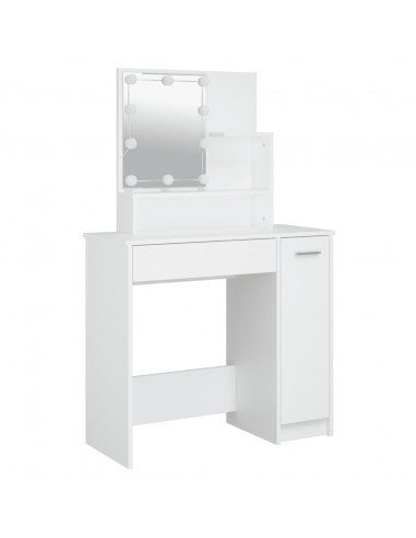 Set Tavolo da Toeletta Bianco con LED in Legno Multistrato