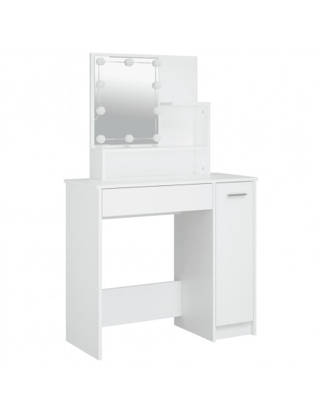 Set Tavolo da Toeletta Bianco con LED in Legno Multistrato