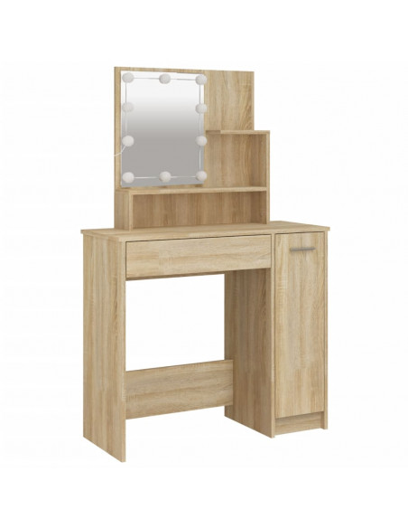 Set Tavolo da Toeletta con LED Rovere Sonoma Legno Multistrato