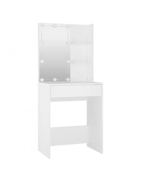Set Tavolo da Toeletta Bianco con LED in Legno Multistrato