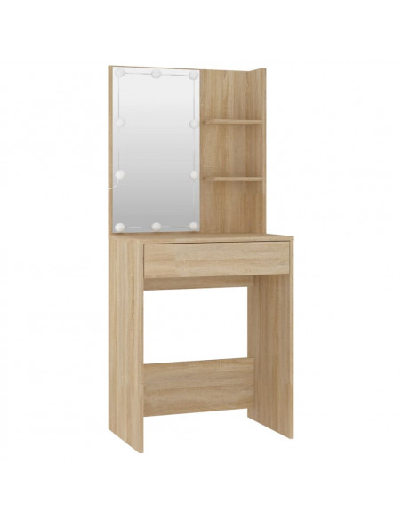 Set Tavolo da Toeletta con LED Rovere Sonoma Legno Multistrato