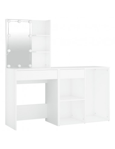 Toeletta LED con Armadietto in Legno Multistrato Bianco