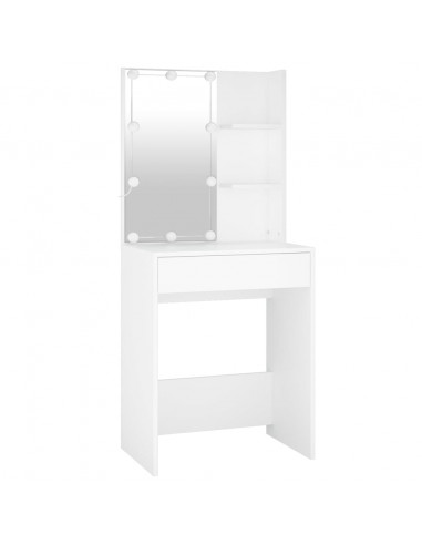 Toeletta LED con Armadietto in Legno Multistrato Bianco