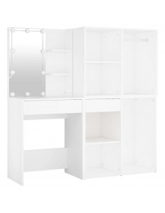 Toeletta LED con 2 Armadietti in Legno Multistrato Bianco 2