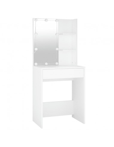 Toeletta LED con 2 Armadietti in Legno Multistrato Bianco