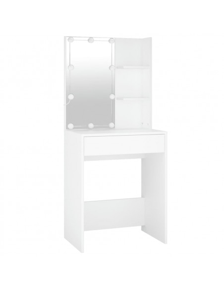 Toeletta LED con 2 Armadietti in Legno Multistrato Bianco