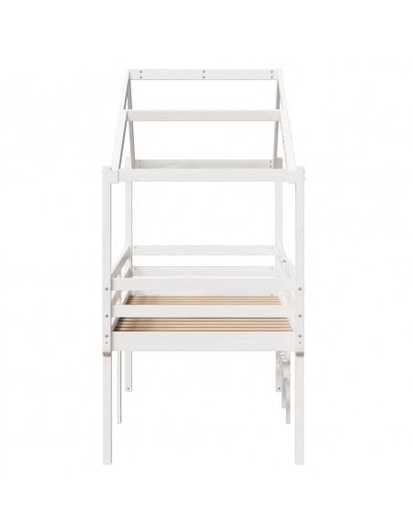 Letto a Soppalco con Tetto Bianco 90x200 cm Legno Massello Pino