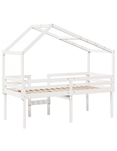 Letto a Soppalco con Tetto Bianco 90x200 cm Legno Massello Pino