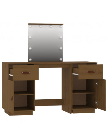 Set Toeletta con LED Marrone Miele in Legno Massello di Pino