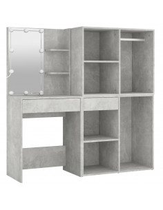 Toeletta LED con 2 Armadietti Legno Multistrato Grigio Cemento 2