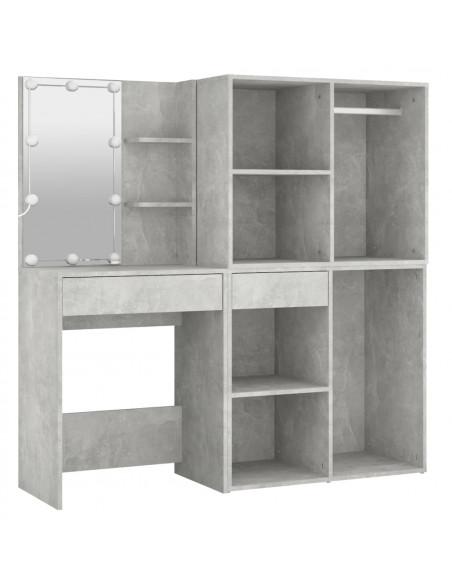 Toeletta LED con 2 Armadietti Legno Multistrato Grigio Cemento