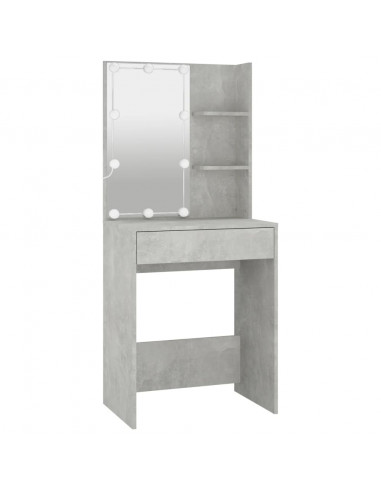 Toeletta LED con 2 Armadietti Legno Multistrato Grigio Cemento