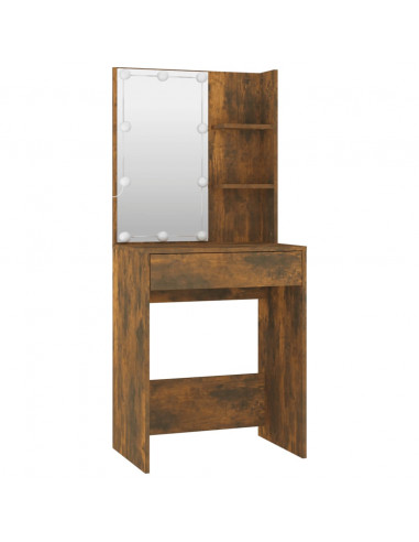 Set Tavolo da Toeletta con LED Rovere Fumo in Legno Multistrato