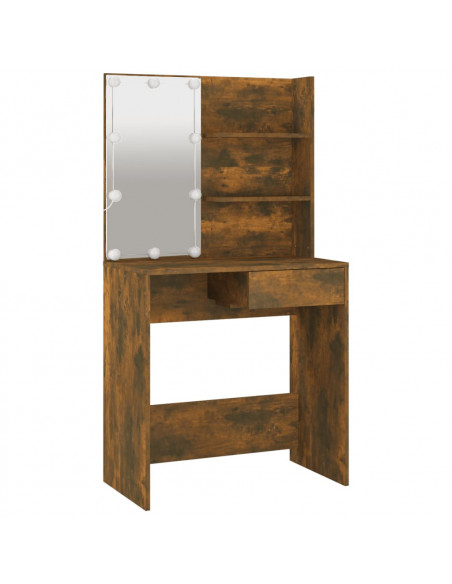Set Tavolo da Toeletta con LED Rovere Fumo in Legno Multistrato