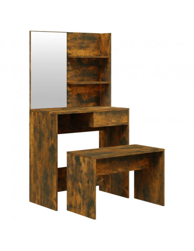 Set Tavolo da Toeletta Rovere Fumo 74,5x40x141 cm