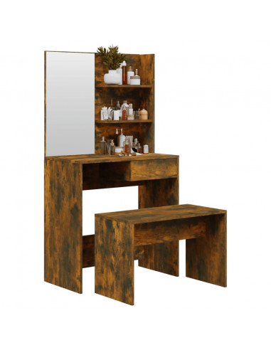 Set Tavolo da Toeletta Rovere Fumo 74,5x40x141 cm