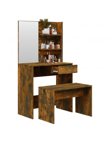 Set Tavolo da Toeletta Rovere Fumo 74,5x40x141 cm