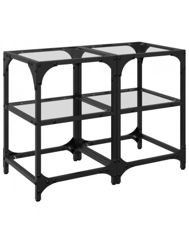 Tavolini con Piano in Vetro Trasparente 2 pz 30x30x45cm Acciaio