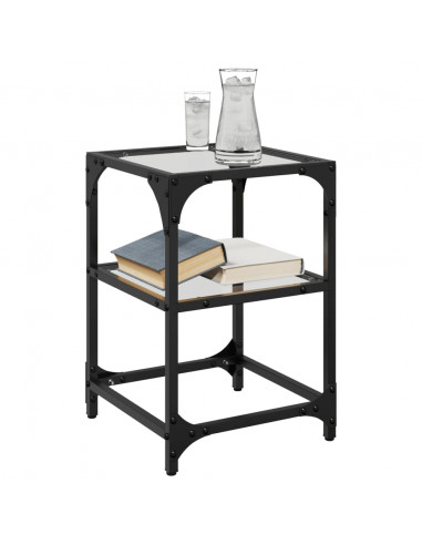 Tavolini con Piano in Vetro Trasparente 2 pz 30x30x45cm Acciaio