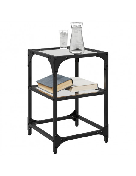 Tavolini con Piano in Vetro Trasparente 2 pz 30x30x45cm Acciaio
