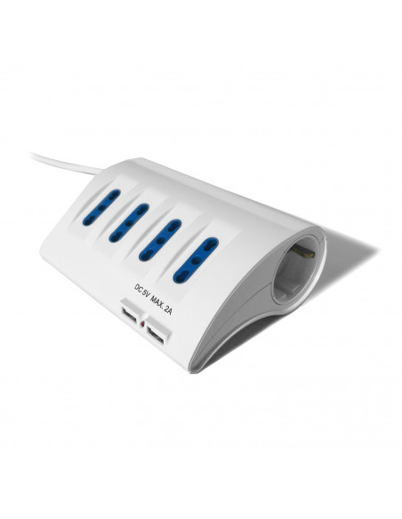 Ewent EW3934 prolunghe e multiple 2 m 5 presa(e) AC Interno Blu, Bianco