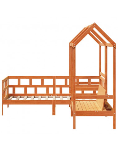 Set Dormeuse con Tetto Marrone Cera 90x200 cm Massello Pino