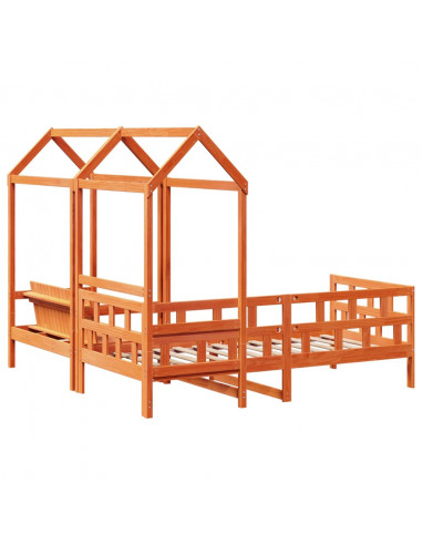 Set Dormeuse con Tetto Marrone Cera 90x200 cm Massello Pino