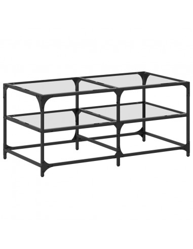 Tavolini con Piano Vetro Trasparente 2 pz 98,5x50x45 cm Acciaio