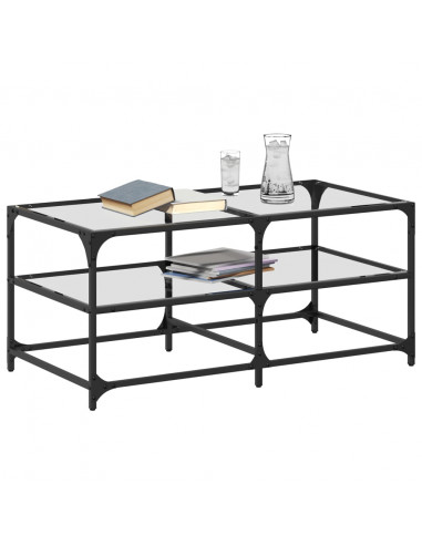 Tavolini con Piano Vetro Trasparente 2 pz 98,5x50x45 cm Acciaio