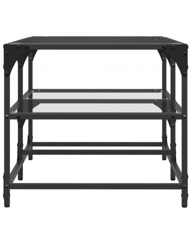 Tavolini con Piano Vetro Trasparente 2 pz 98,5x50x45 cm Acciaio