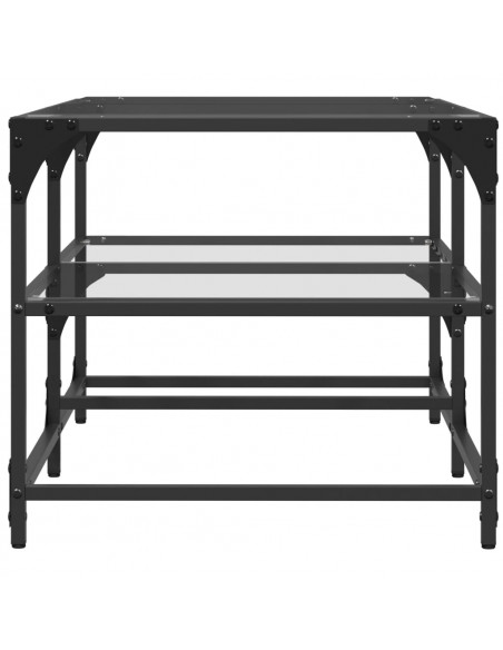 Tavolini con Piano Vetro Trasparente 2 pz 98,5x50x45 cm Acciaio