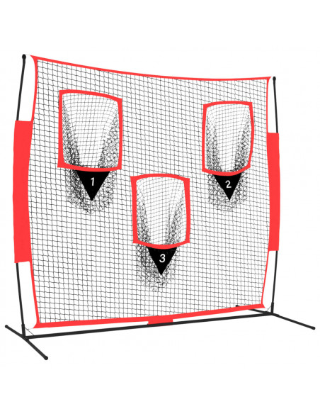 Rete Baseball Portatile Nera e Rossa 183x105x183 cm Poliestere