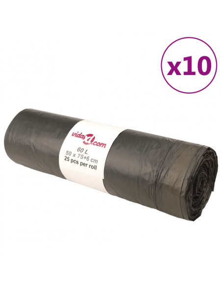 Sacchetti per Cestini con Coulisse 250 pz Neri 60 L